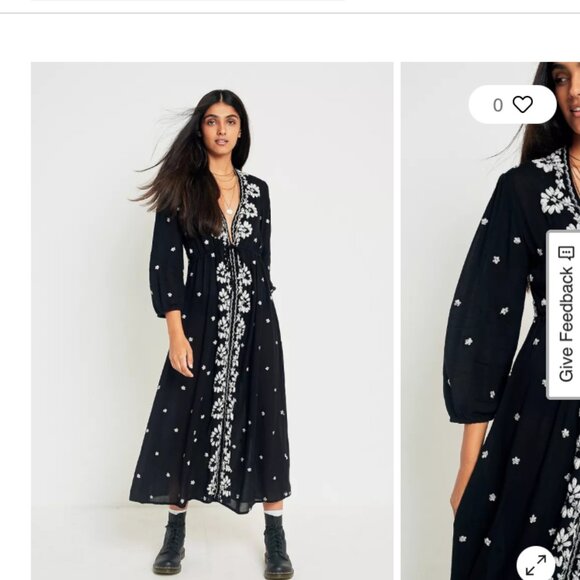 Free People Fable Black/White Embroidered Flowers Midi Dress Whimsy M - Picture 3 of 4